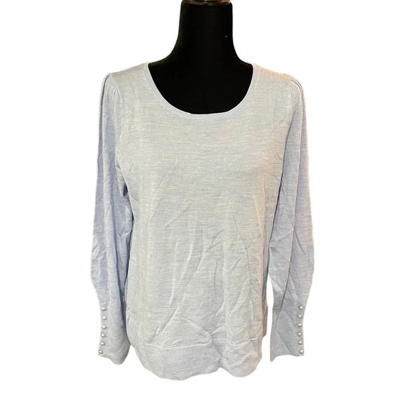 New with tags Talbots Merino Pearl Button Puff Sleeve Sweater Baby Blue Large - Picture 1 of 8